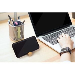 Bamboo Phone Stand Block with Keychain