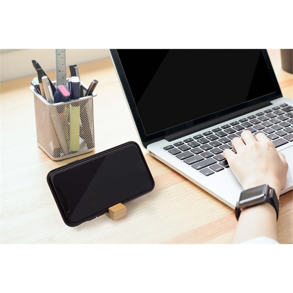 Bamboo Phone Stand Block with Keychain