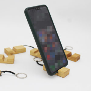 Portable Bamboo Phone Stand Block with Keychain