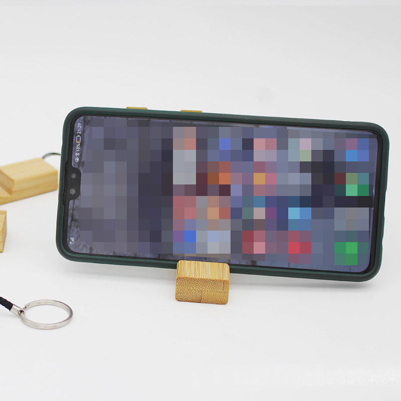 Portable Bamboo Phone Stand Block with Keychain
