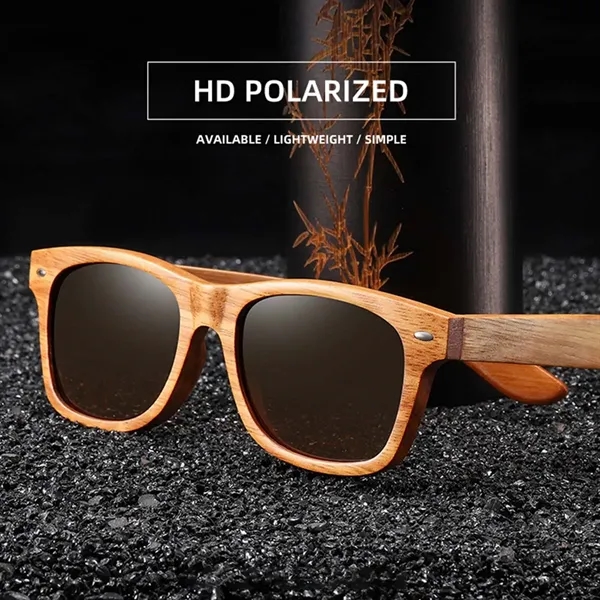 UV400 Unisex Wooden Frame Square Polarized Sunglasses