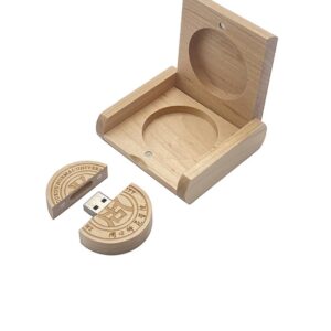 Engraved Wooden Round USB Flash Drive-8GB