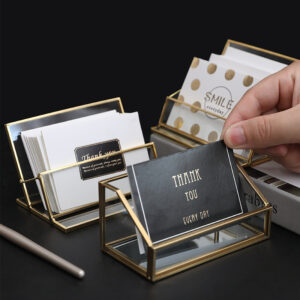 Transparent Business Card Holder with Brass Frame