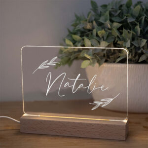 Customizable Acrylic Panel Night Light with Wooden Base