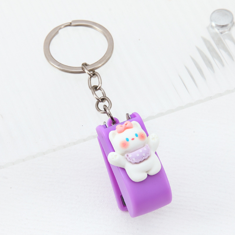 Cartoon Purple Cat Mini Stapler with Keychain