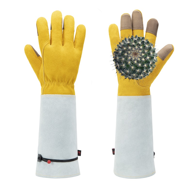 Cowhide Long-Cuff Gardening Gloves with Logo