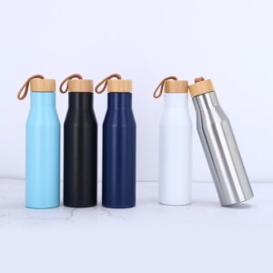 Bamboo Wooden Lid Insulated Sports Bottle 17OZ