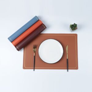 Waterproof PU Leather Insulated Placemat with Gold Trim