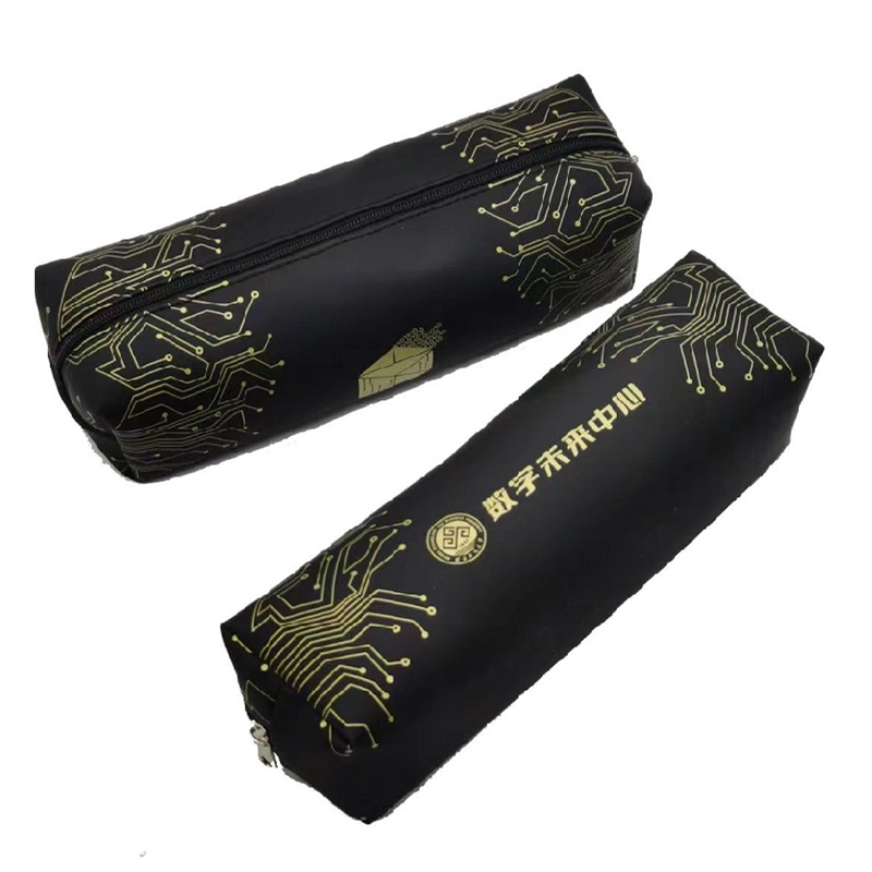 Black PU Logo Print Pen Pouch