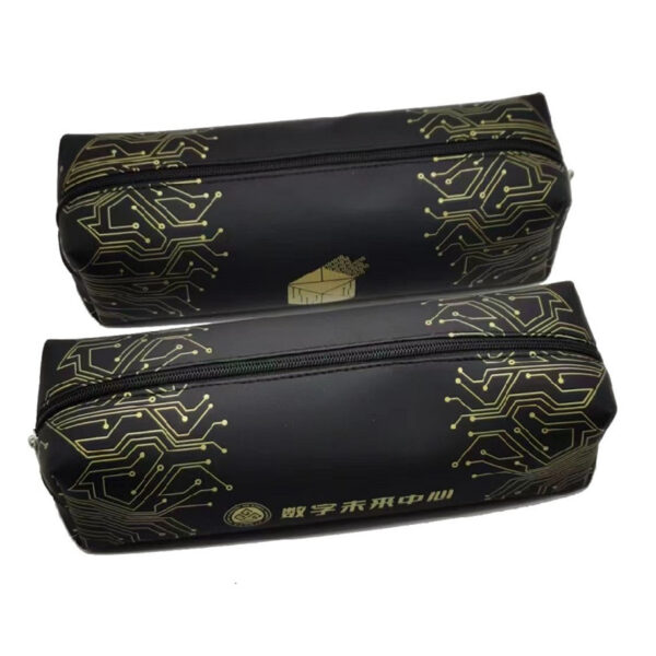 Black PU Logo Print Pen Pouch