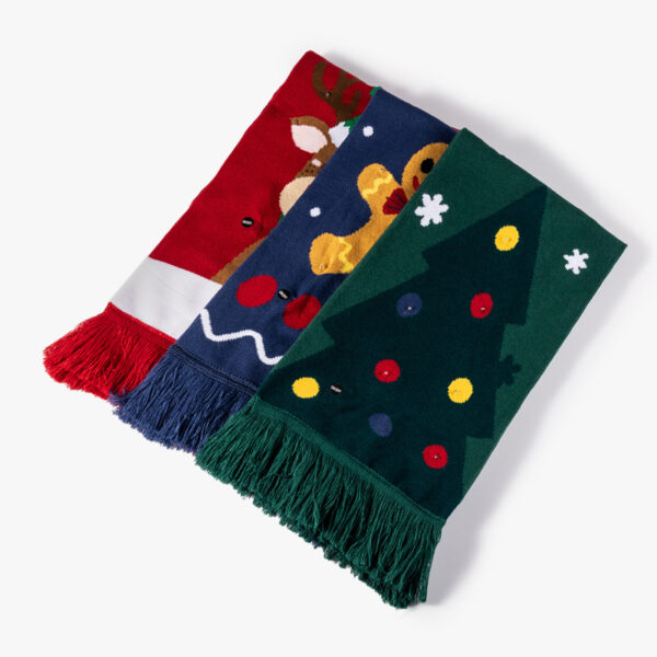 Christmas Knitted Woven Scarf with Tassel - Image 2
