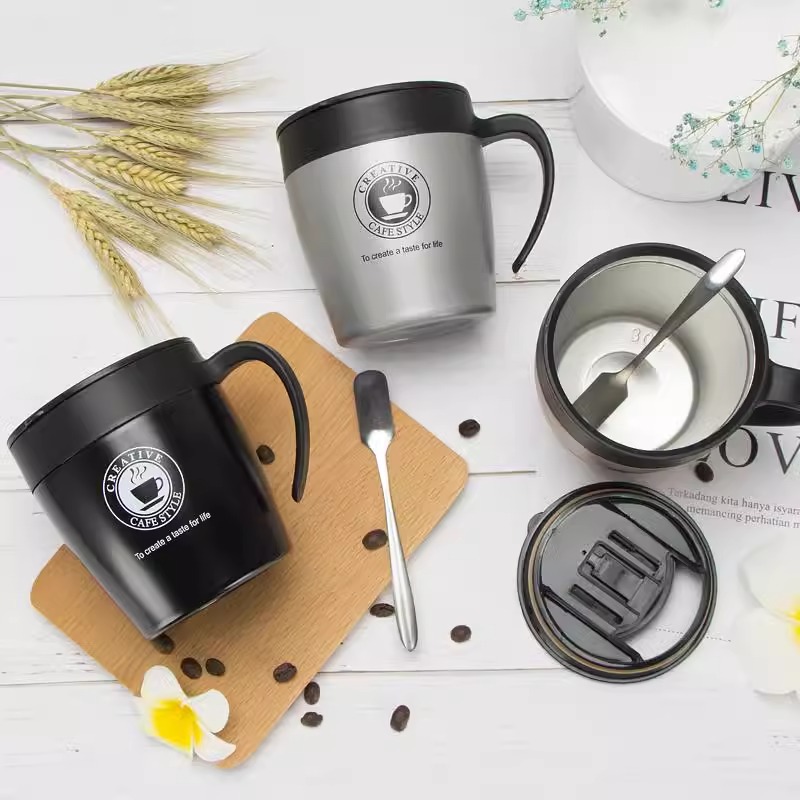 Household 304 Stainless Steel Mug with Lid 11OZ