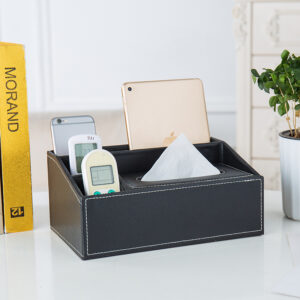 Custom Leather Rectangular Multifunctional Tissue Box Pen Holder