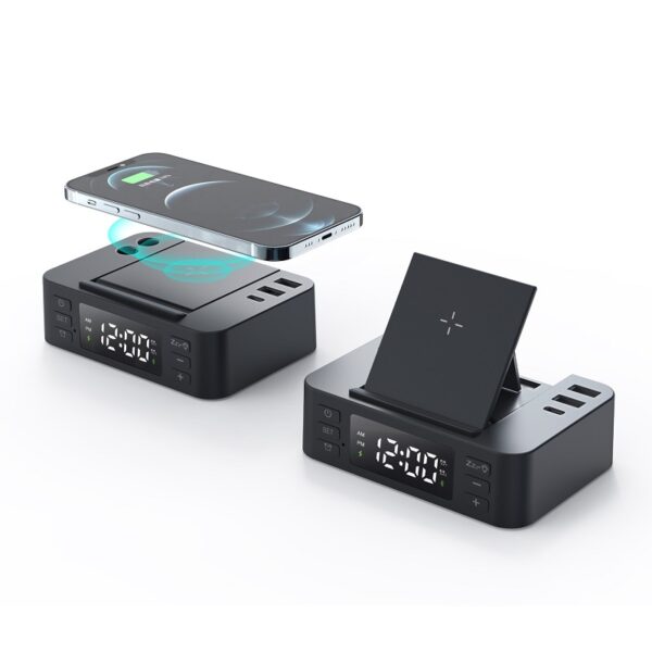 All-in-One Desktop Alarm Clock with Pen Holder and Wireless Charger - Image 2