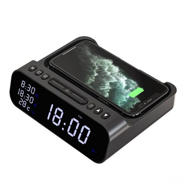 Desktop Digital Alarm Clock with Wireless Charger