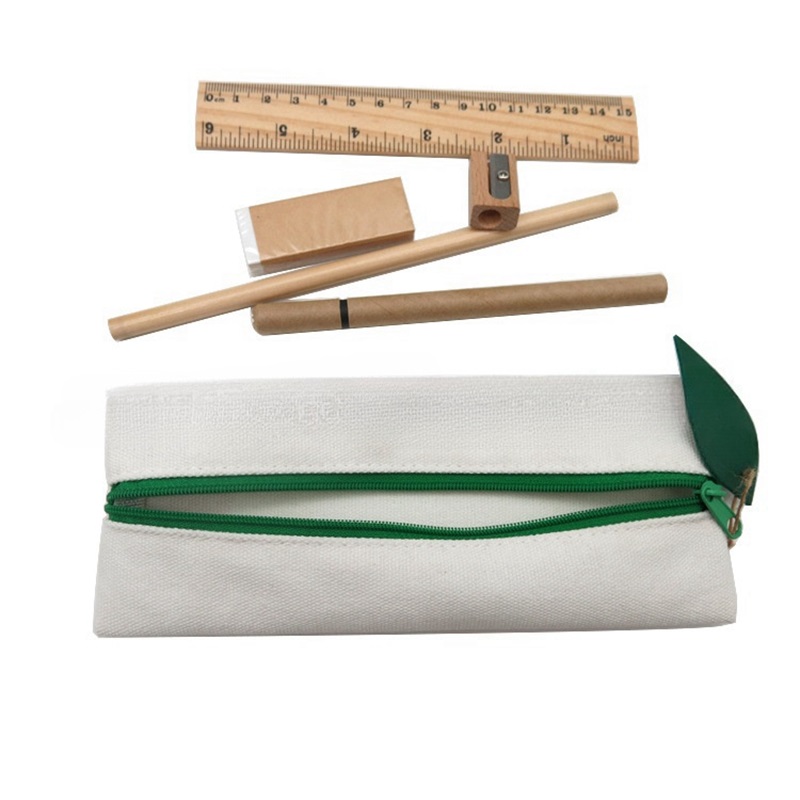 Solid Color Cotton Linen Zipper Stationery Set