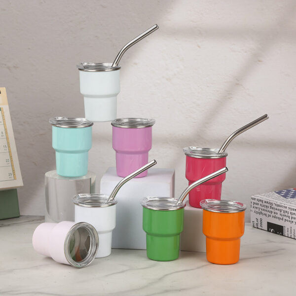 Stainless Steel Insulated Mug Single Layer Mini  2oz Capacity Cup with Straw