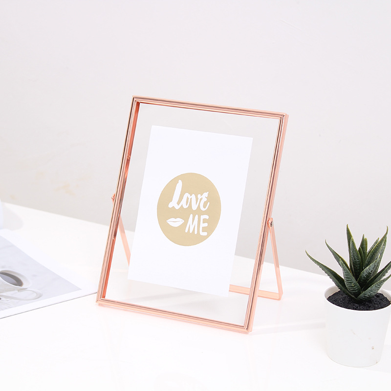 Light Luxury Rotating Metal Glass Photo Frame Stand