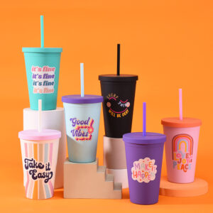 Candy Colored Frosted Double Layer Plastic Bottle 16oz