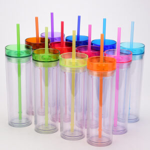 Clear Straight with Straw Double Water Bottle 15oz
